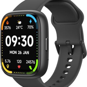 Bettdow SmartWatch with Alexa, IP68 Waterproof, Touchscreen, Sports Mode, Notifications – Unisex (Black)